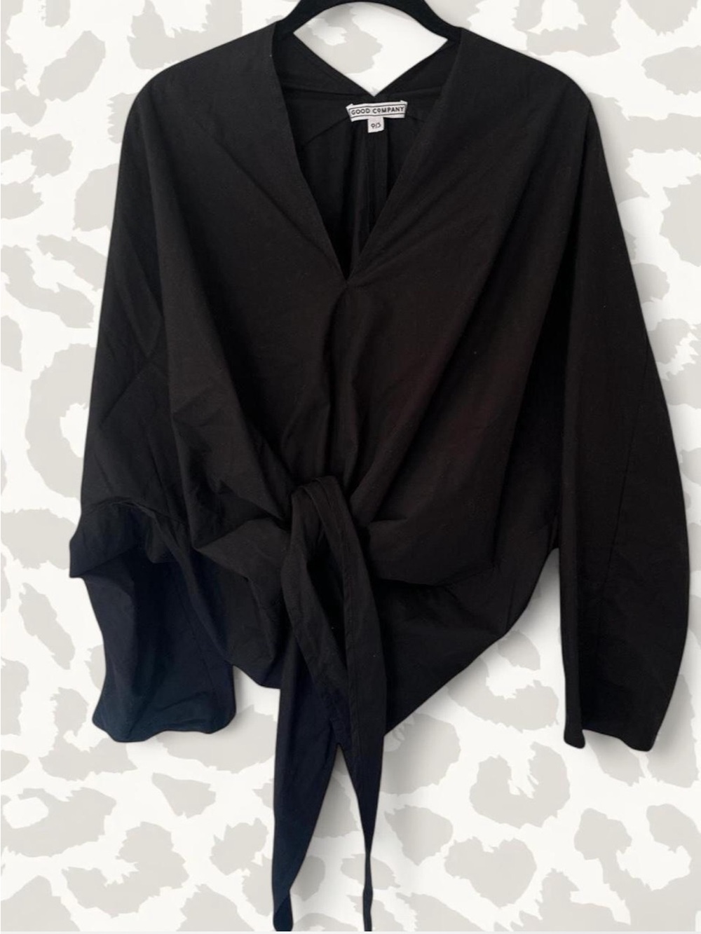 Black Tie-Front Blouse
